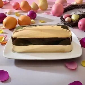 RARE 10 Strawberry Street Bar Butter Dish with Gold Top